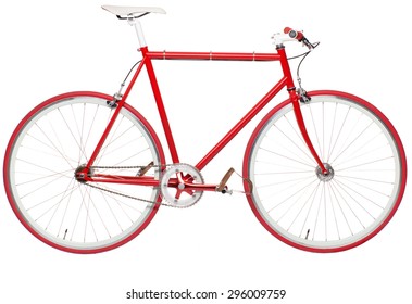 Fixed Red City Bike Isolated On A White Background. Modern Hipster Bike