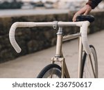 Fixie bicycle detail. Photo shows a close up handlebar.