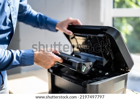 Fixing Toner Printer Or Ink Cartridge Problems. Office Photocopier