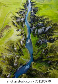 Fjadrargljufur Volcanic Canyon Iceland Aerial Drone