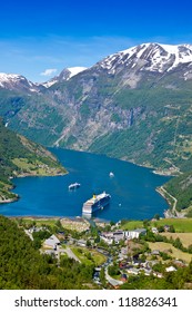 Fjord, Norway With Cruise Ship