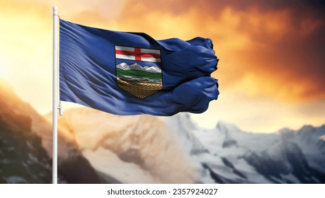 Flag of Alberta on a flagpole against a colorful sky