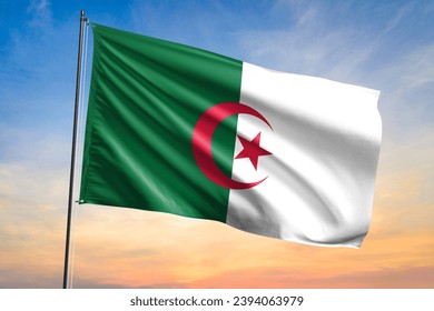 Flag of Algeria waving flag on sunset view - Shutterstock ID 2394063979