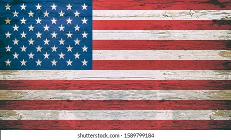 flag of america on white rustic wood texture vinatge shabby