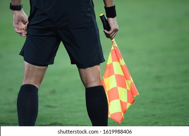 Flag of assistant referee,selective focus