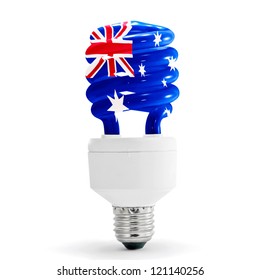 Flag Of Australia With Energy Saving Lamp On White Background.