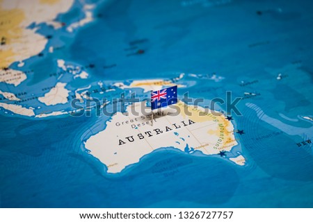 the Flag of Australia in the world map