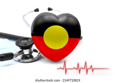 Flag Of Australian Aboriginal In The Form Of A Heart Next To A Stethoscope, The Concept Of The World Health System