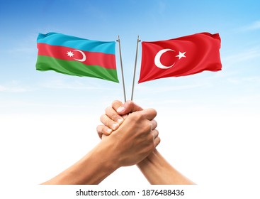 Flag Of Azerbaijan And Turkey, Allies And Friendly Countries, Unity, Togetherness, Handshake