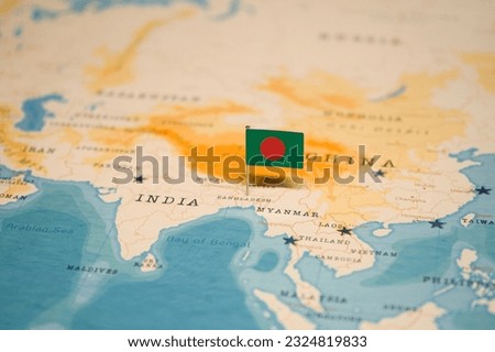 The Flag of Bangladesh on the World Map.