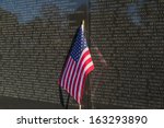 Flag at base of Vietnam Veterans Memorial