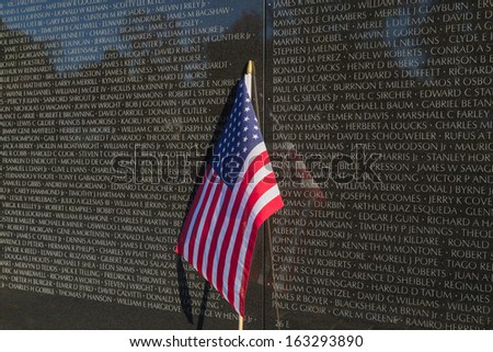 Flag at base of Vietnam Veterans Memorial