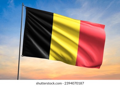 Flag of Belgium waving flag on sunset view - Shutterstock ID 2394070187