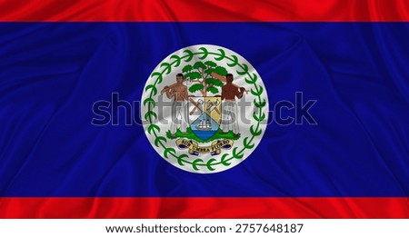 Flag of Belize with cloth texture. Close up of Belize flag waving