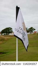 A Flag Blowing In The Wind On The Trump Turnberry Golf Course, Turnberry, Ayrshire, Scotland, United Kingdom On Tuesday, 24th, July, 2018