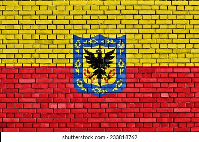 Flag Of Bogota Painted On Brick Wall