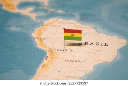 The Flag of Bolivia on the World Map.