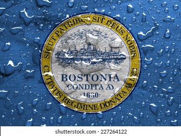 Flag Of Boston With Rain Drops