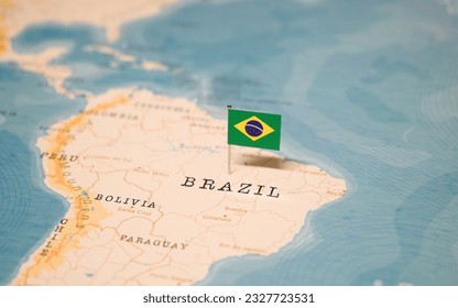 The Flag of Brazil on the World Map. - Powered by Shutterstock