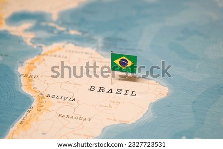 The Flag of Brazil on the World Map.