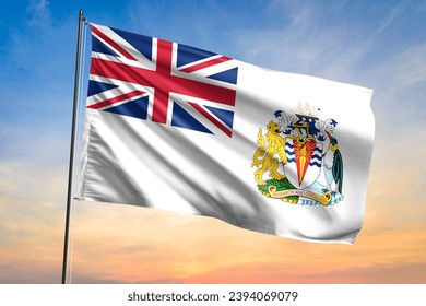 Flag of British Antarctic Territory waving flag on sunset view - Shutterstock ID 2394069079