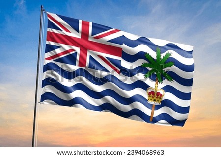 Flag of British Indian Ocean Territory waving flag on sunset view
