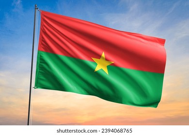 Flag of Burkina Faso waving flag on sunset view - Shutterstock ID 2394068765
