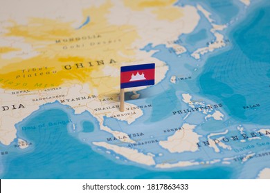 The Flag of Cambodia in the World Map - Shutterstock ID 1817863433