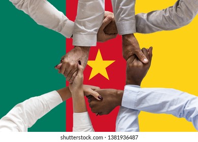 Flag of Cameroon, intergration of a multicultural group of young people