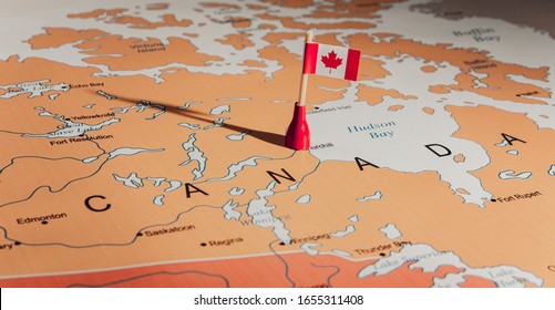 flag of Canada on Canada Map