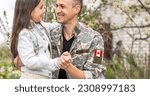 Flag of Canada on military uniform. Canadian soldiers. Army of Canada. Remembrance Day. Canada Day