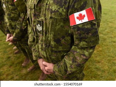 Flag Of Canada On Military Uniform. Canadian Soldiers. Army Of Canada. Remembrance Day. Canada Day.