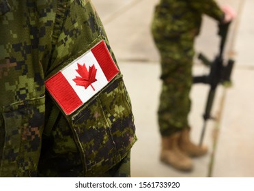 Flag Of Canada On The Military Uniform. Canadian Soldiers. Canadian Army. Remembrance Day. Canada Day.