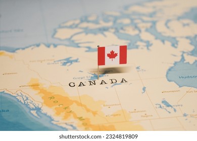 The Flag of Canada on the World Map.