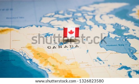 the Flag of canada in the world map