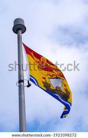 The flag of the Canadian province of New Brunswick (NB) flying on a flagpole.