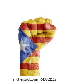 Flag of Catalonia painted on human fist like victory symbol