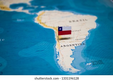 The Flag Of Chile On Santiago In The World Map