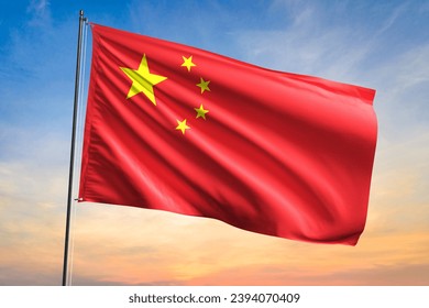 Flag of China waving flag on sunset view - Shutterstock ID 2394070409