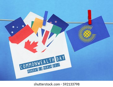 Flag of the Commonwealth of Nations (CIS), envelope with  countries flags. Commonwealth Day card
 