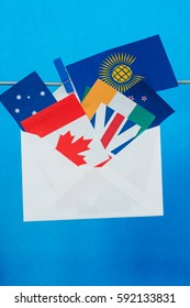 Flag of the Commonwealth of Nations (CIS), envelope with  countries flags. Commonwealth Day card
 