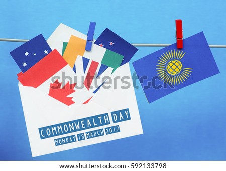Flag of the Commonwealth of Nations (CIS), envelope with  countries flags. Commonwealth Day card
 