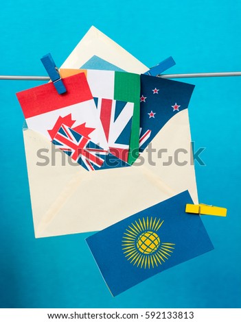 Flag of the Commonwealth of Nations (CIS), envelope with  countries flags. Commonwealth Day card
 