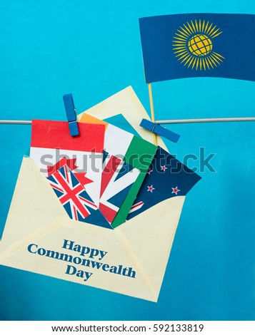 Flag of the Commonwealth of Nations (CIS), envelope with  countries flags. Commonwealth Day card
 
