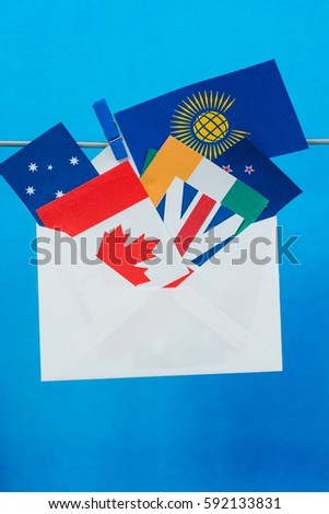 Flag of the Commonwealth of Nations (CIS), envelope with  countries flags. Commonwealth Day card
 
