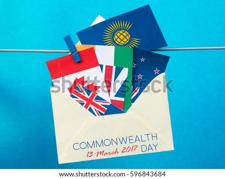 Flag of the Commonwealth of Nations (CIS), envelope with countries flags. Commonwealth Day card 
