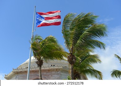 Flag Of The Commonwealth Of Puerto Rico In Front Of Capitolio, San Juan, Puerto Rico.