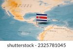 The Flag of Costa Rica on the World Map.