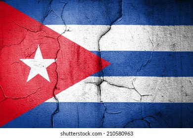 flag of Cuba Cuban painted on cracked wall