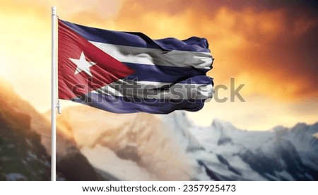 Flag of Cuba on a flagpole against a colorful sky